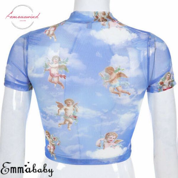 2019 fashion angel printed half high collar tshirt dew navel mesh short sleeve t shirt short slim bottoming shirt crop top, White
2019 fashion angel printed half high collar tshirt dew navel mesh short sleeve t shirt short slim bottoming shirt crop top, White