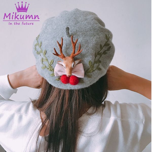 japanese style mori girl lolita kawaii sweet bow antlers wool beret for women winter hat warm beret hats boina feminina, Blue;gray
japanese style mori girl lolita kawaii sweet bow antlers wool beret for women winter hat warm beret hats boina feminina, Blue;gray