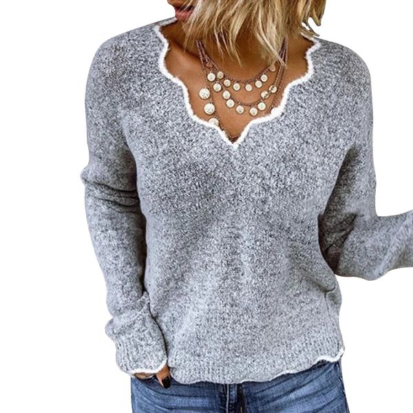 women v-neck knit sweater long sleeve pullover autumn winter warm sweater -mx8, White;black
women v-neck knit sweater long sleeve pullover autumn winter warm sweater -mx8, White;black