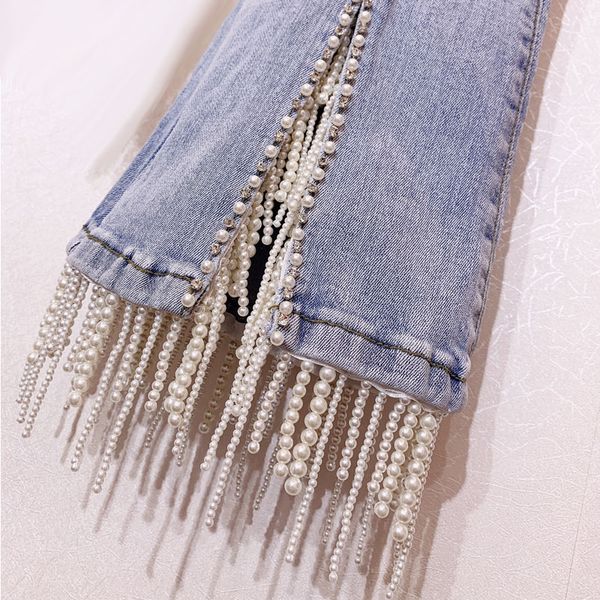 nail-pearl fringed high-waist jeans trousers lady's water drill pearl light-colored slim fashion women club jeans pants nancylim, Blue
nail-pearl fringed high-waist jeans trousers lady's water drill pearl light-colored slim fashion women club jeans pants nancylim, Blue