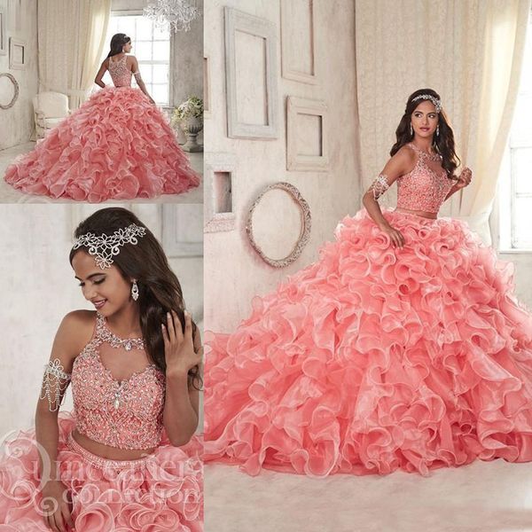 Luxury Beaded Two Piece Coral Quinceanera Dresses Organza Tiered Skirts Ruffles Jewel Neck Custom Made Sweet 16 Party Dresses Prom Ball Gown
Luxury Beaded Two Piece Coral Quinceanera Dresses Organza Tiered Skirts Ruffles Jewel Neck Custom Made Sweet 16 Party Dresses Prom Ball Gown