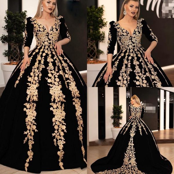 black long sleeves ball gown evening dresses vintage gold appliques v neck ball gown prom gown plus size formal quinceanera party dress, Black;red
black long sleeves ball gown evening dresses vintage gold appliques v neck ball gown prom gown plus size formal quinceanera party dress, Black;red