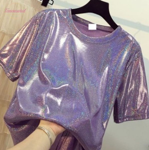 b3891 2020 summer new women fashion casual loose round neck and sparkly reflective short sleeved t shirt trend ing, White
b3891 2020 summer new women fashion casual loose round neck and sparkly reflective short sleeved t shirt trend ing, White