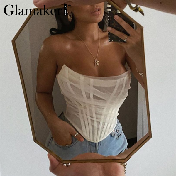 glamaker strapless transparent white crop women sleeveless summer style bodycon tank cami fashion camisoles shirt
glamaker strapless transparent white crop women sleeveless summer style bodycon tank cami fashion camisoles shirt