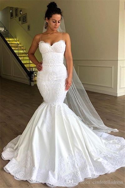 2019 new white plus size spaghetti straps lace mermaid wedding dresses tulle applique sweep train wedding bridal gowns with lace up bc1956
2019 new white plus size spaghetti straps lace mermaid wedding dresses tulle applique sweep train wedding bridal gowns with lace up bc1956