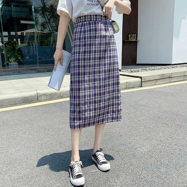 women plaid stripes straight skirt vintage elastic waist split skirt female spring summer mixed color mid-calf skirts womans, Black
women plaid stripes straight skirt vintage elastic waist split skirt female spring summer mixed color mid-calf skirts womans, Black