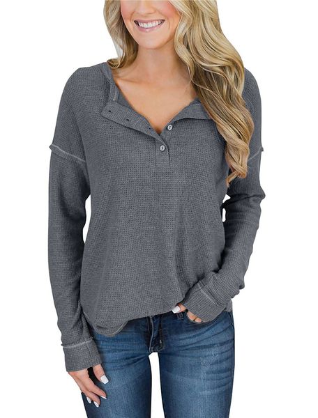 women's waffle knit tunic loose long sleeve button blouses shirt up v neck henley shirts 4colors, White
women's waffle knit tunic loose long sleeve button blouses shirt up v neck henley shirts 4colors, White