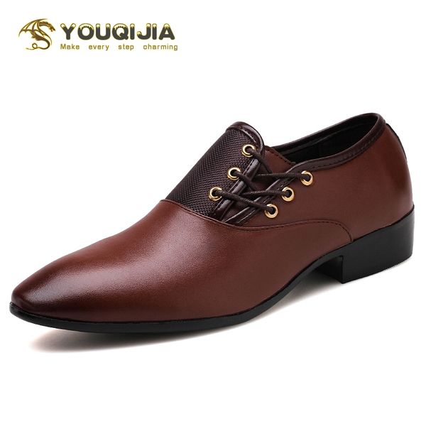 2019 spring leather men dress shoes business men oxfords shoes pointed toe big size:38-48, Black