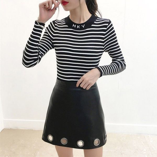 wholesale women knit sweater autumn winter stripes print slim long-sleeved round collar slim bottom knit sweater, White;black
wholesale women knit sweater autumn winter stripes print slim long-sleeved round collar slim bottom knit sweater, White;black