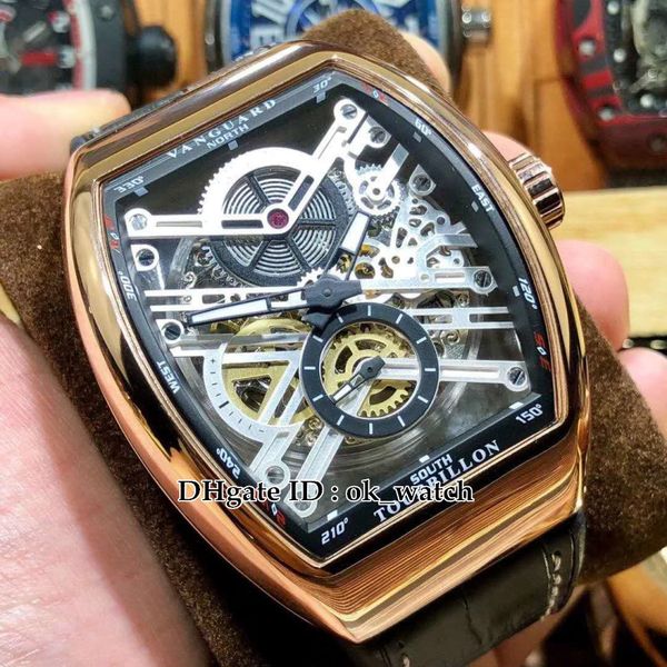 new rose gold case v 45 s6 sqt tourbillon automatic men's watch 42mm skeleton dial black leather rubber strap gents sport watches, Slivery;brown
new rose gold case v 45 s6 sqt tourbillon automatic men's watch 42mm skeleton dial black leather rubber strap gents sport watches, Slivery;brown
