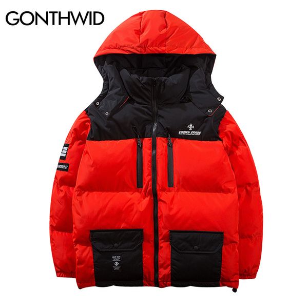 gonthwid color block patchwork zipper pockets removable hooded parkas jackets streetwear casual hip hop cotton padded parka coat, Black
gonthwid color block patchwork zipper pockets removable hooded parkas jackets streetwear casual hip hop cotton padded parka coat, Black