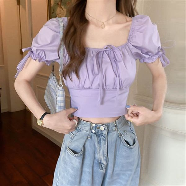 western niche design style french women's short sleeve design sense niche light temperament bubble sleeve thin style, White
western niche design style french women's short sleeve design sense niche light temperament bubble sleeve thin style, White