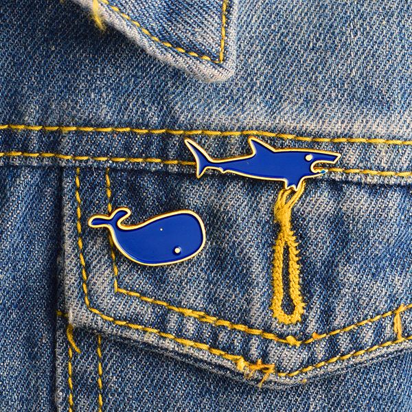 

new cute shark enamel brooches blue and gold pin japanese style lapel pins fashion badge jewelry lp27, Gray