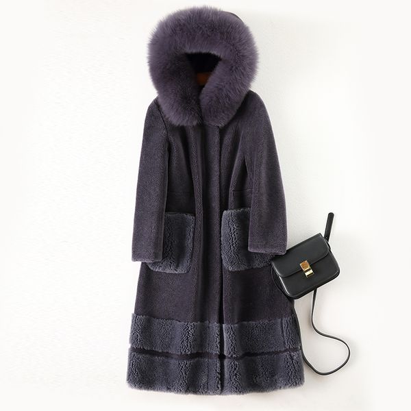 women's fur & faux sheep sheared coat female long section 2021 hooded one haining wool jacket, Black
women's fur & faux sheep sheared coat female long section 2021 hooded one haining wool jacket, Black