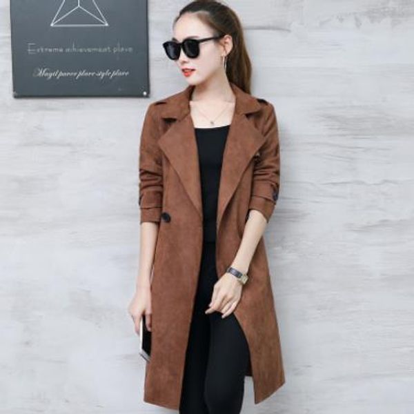 new spring autumn overcoats women's chamois trench coats long sleeve turn-down collar overwear clothing mid-long trench ae923, Tan;black
new spring autumn overcoats women's chamois trench coats long sleeve turn-down collar overwear clothing mid-long trench ae923, Tan;black