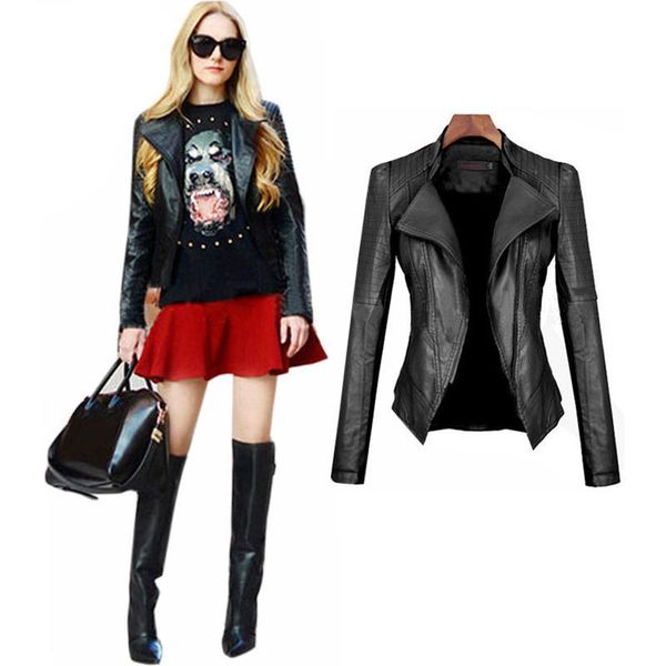 2017 autumn leather jacket for women fashion full sleeve coat female slim zipper jackets turn-down collar women's down jacket, Black
2017 autumn leather jacket for women fashion full sleeve coat female slim zipper jackets turn-down collar women's down jacket, Black