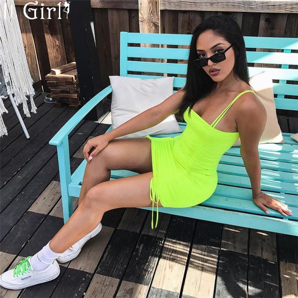 spaghetti strap pleated bodycon dress women club wear 2019 fashion neon green dresses bandage mini dress z68, Black;gray
spaghetti strap pleated bodycon dress women club wear 2019 fashion neon green dresses bandage mini dress z68, Black;gray