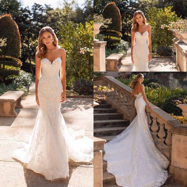 2020 mermaid wedding dresses sweetheart lace appliques beach bridal gowns custom made open back sweep train robe de mariee, White
2020 mermaid wedding dresses sweetheart lace appliques beach bridal gowns custom made open back sweep train robe de mariee, White