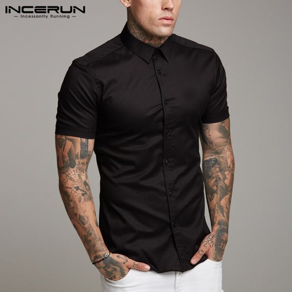 incerun fashion men shirt short sleeve solid summer slim men casual business shirts breathable party muscle camisa s-5xl, White;black
incerun fashion men shirt short sleeve solid summer slim men casual business shirts breathable party muscle camisa s-5xl, White;black