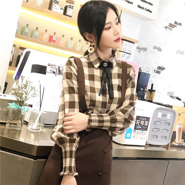 2019 spring blouse women long-sleeved blouse plaid shirt women's printed shirts college wind women's top, White
2019 spring blouse women long-sleeved blouse plaid shirt women's printed shirts college wind women's top, White
