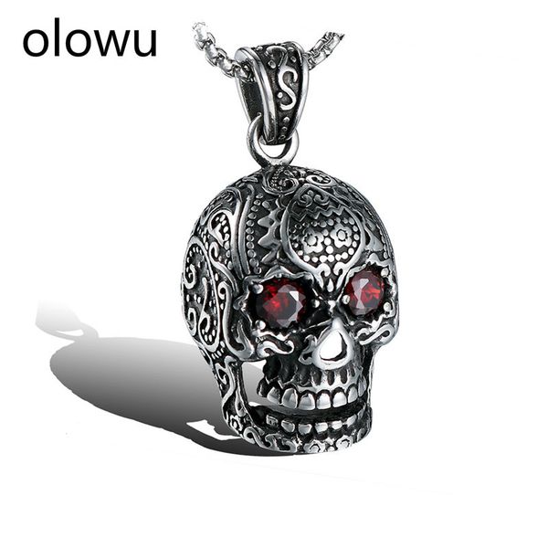 olowu gothic stainless steel skull necklace for men biker titanium vintage pattern red zircon crystal eyes pendant necklaces, Silver
olowu gothic stainless steel skull necklace for men biker titanium vintage pattern red zircon crystal eyes pendant necklaces, Silver