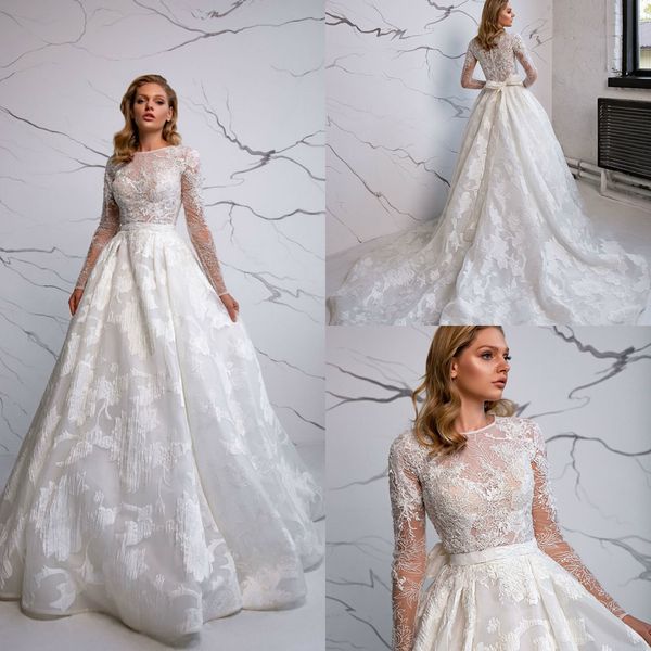 eva lendel wedding dresses jewel long sleeves lace appliques beads bridal gowns custom made sweep train a-line wedding dress, White
eva lendel wedding dresses jewel long sleeves lace appliques beads bridal gowns custom made sweep train a-line wedding dress, White