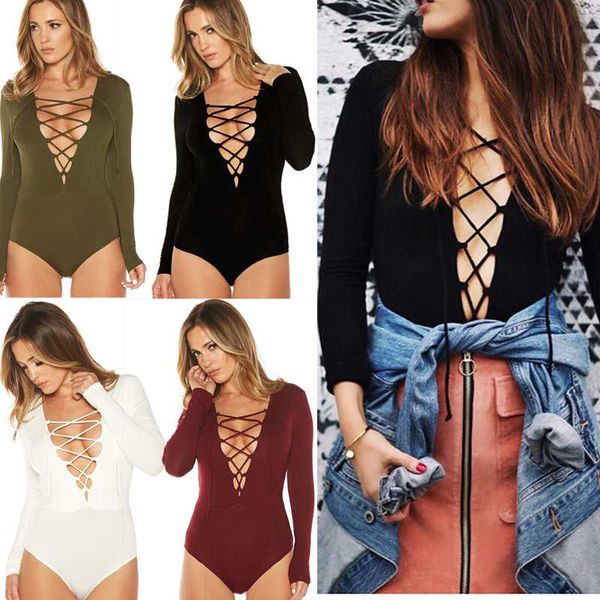 black red bodycon bodysuit women long sleeve bandage solid casual rompers lace up v neck ladies female skinny bodysuit jumpsuit, Black;white
black red bodycon bodysuit women long sleeve bandage solid casual rompers lace up v neck ladies female skinny bodysuit jumpsuit, Black;white
