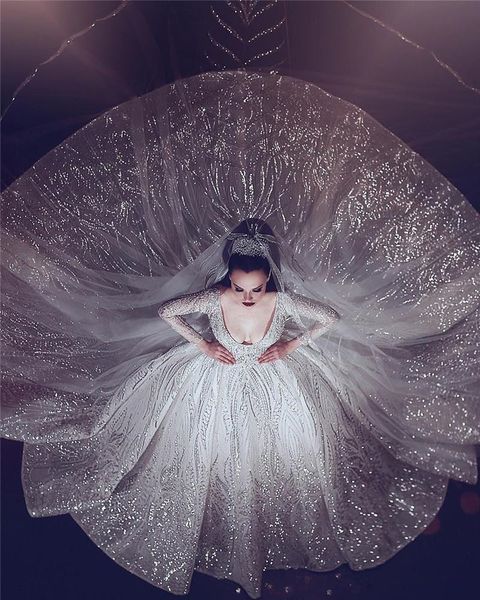 luxury sequined long sleeves arabic ball gown weddind dresses vintahe deep v neck saudi dubai plus size bridal gown cph017, White
luxury sequined long sleeves arabic ball gown weddind dresses vintahe deep v neck saudi dubai plus size bridal gown cph017, White