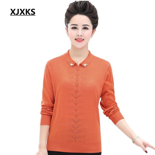 xjxks spring turn-down collar women sweaters and pullovers middle-aged plus size knitted casual vintage women sweater, White;black
xjxks spring turn-down collar women sweaters and pullovers middle-aged plus size knitted casual vintage women sweater, White;black