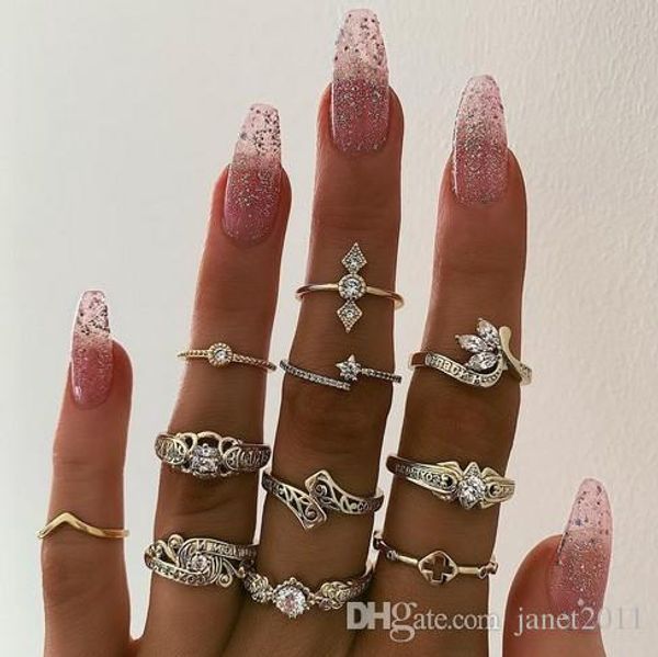 vintage knuckle ring set bohemian flower pattern gold tone crystal joint knuckle ring set for women, Silver 
vintage knuckle ring set bohemian flower pattern gold tone crystal joint knuckle ring set for women, Silver