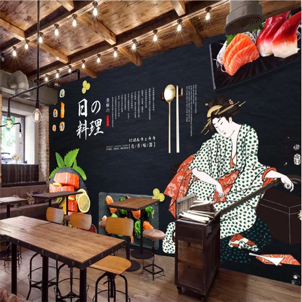 

japanese cuisine sushi salmon catering black background mural wallpaper for walls 3d personalized restaurant wall paper 3d