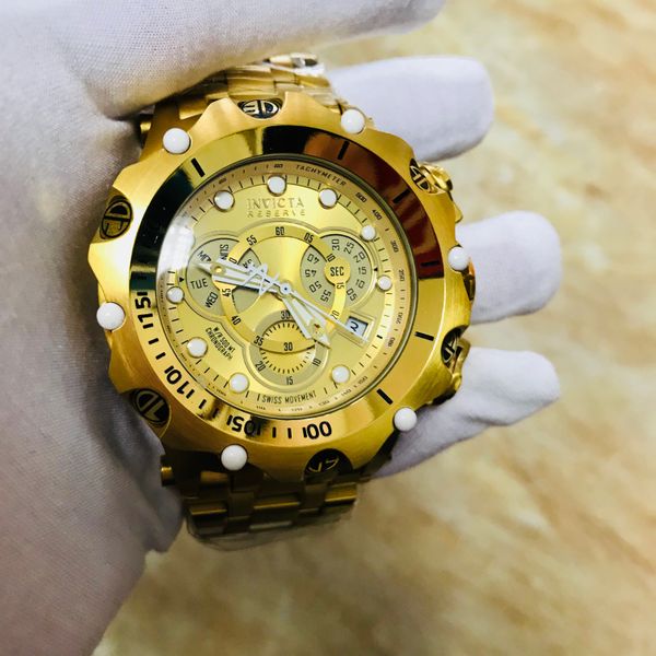 invicta men venom reserve chronograph full gold dial 18k gold ion-plated n0.27791 all stainless steel flame-fusion men quartz watch, Slivery;brown
invicta men venom reserve chronograph full gold dial 18k gold ion-plated n0.27791 all stainless steel flame-fusion men quartz watch, Slivery;brown