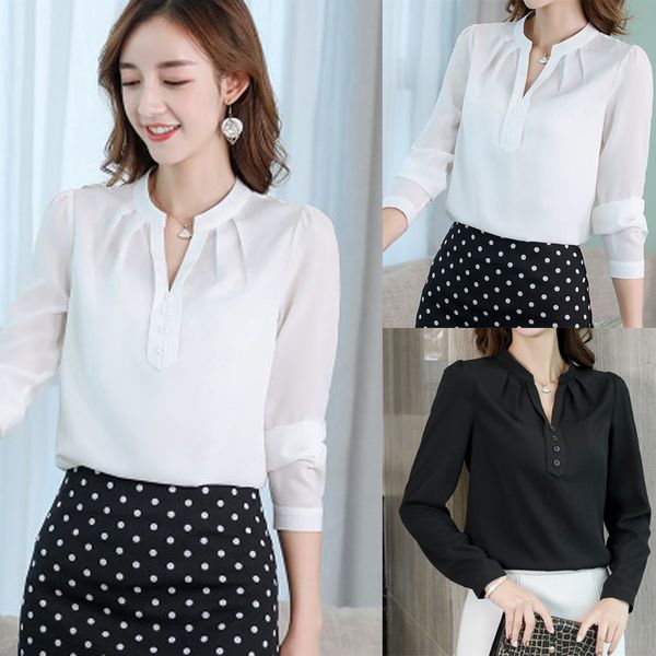 women 2019 summer tee shirt femme women work office long sleeve v-neck solid chiffon office tee shirt camiseta mujer 40, White
women 2019 summer tee shirt femme women work office long sleeve v-neck solid chiffon office tee shirt camiseta mujer 40, White