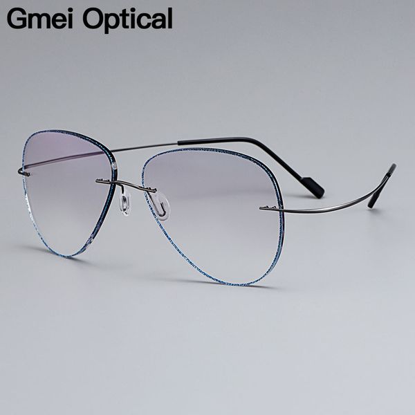 gmei optical grey titanium alloy men's rimless glasses frame with gradient grey tint plano lenses and blue border t80893, Black
gmei optical grey titanium alloy men's rimless glasses frame with gradient grey tint plano lenses and blue border t80893, Black