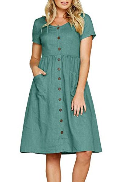 youxiua womens a line short sleeve dresses button down cotton casual swing pockets midi dress, Black;gray
youxiua womens a line short sleeve dresses button down cotton casual swing pockets midi dress, Black;gray