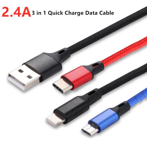 3 in 1 usb quick charge cable 1.2 m/3.93ft nylon braided 2.4a charging data cable micro usb type-c for android samsung phone charger cord
3 in 1 usb quick charge cable 1.2 m/3.93ft nylon braided 2.4a charging data cable micro usb type-c for android samsung phone charger cord