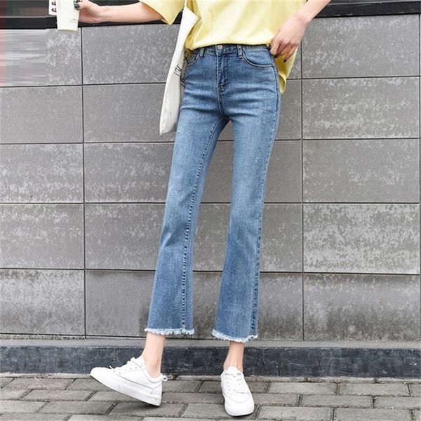 women's 2020 spring summer new micro flare jeans ankle-length pants stretchy thin and high wild pants, Blue
women's 2020 spring summer new micro flare jeans ankle-length pants stretchy thin and high wild pants, Blue