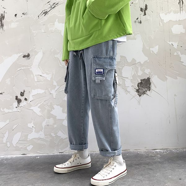2019 autumn tide brand jeans male joker work cotton loose thick hong flavor bf straight nine points hip hop plaid black, Blue
2019 autumn tide brand jeans male joker work cotton loose thick hong flavor bf straight nine points hip hop plaid black, Blue