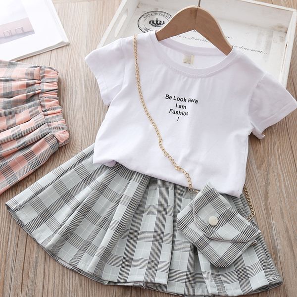 fashion baby girls summer clothes suit letters t-shirt plaid skirt with a bag 3pcs children's clothing set for 3-7 years, White
fashion baby girls summer clothes suit letters t-shirt plaid skirt with a bag 3pcs children's clothing set for 3-7 years, White