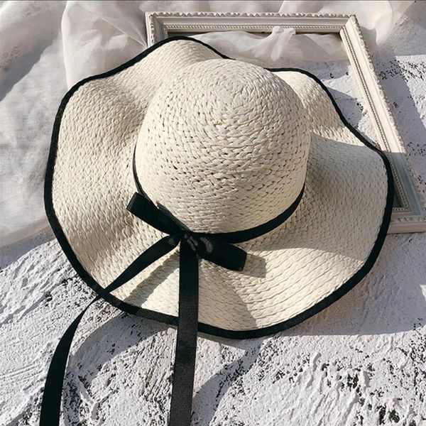 summer handmade straw hats for women bow colorful weaving sun hat wide brim uv protection beach caps lady casual sunscreen cap, Blue;gray 
summer handmade straw hats for women bow colorful weaving sun hat wide brim uv protection beach caps lady casual sunscreen cap, Blue;gray