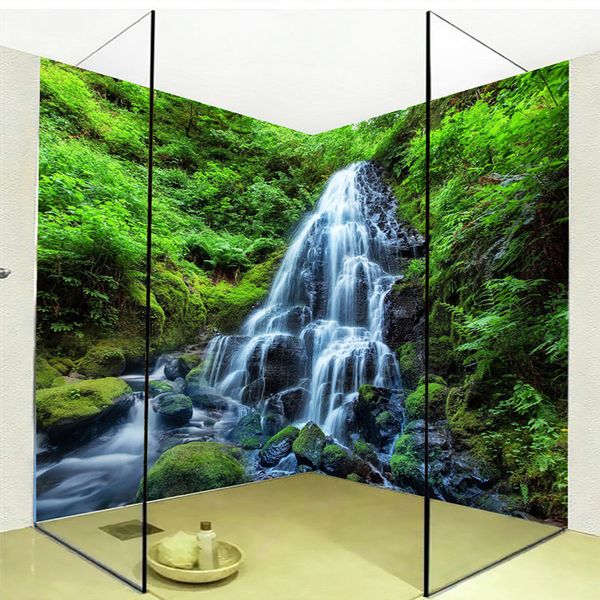 

3d wallpaper waterfalls forest nature landscape p wall sticker mural pvc self-adhesive waterproof bathroom papel de parede