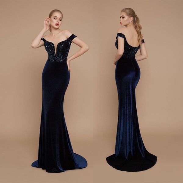 riccasposa velvet evening dresses off shoulder sparkly beads prom gowns sweep train backless formal party mermaid gowns, Black;red
riccasposa velvet evening dresses off shoulder sparkly beads prom gowns sweep train backless formal party mermaid gowns, Black;red