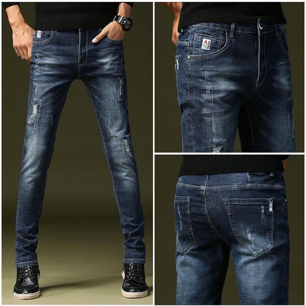 men's jeans fashion trend elastic embroidery men ripped trousers biker denim pants, Blue
men's jeans fashion trend elastic embroidery men ripped trousers biker denim pants, Blue