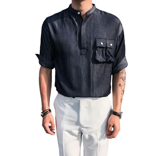summer england casual men's head five-point sleeve shirt tide male imitation denim solid color collar youth sleeve shirt, White;black
summer england casual men's head five-point sleeve shirt tide male imitation denim solid color collar youth sleeve shirt, White;black