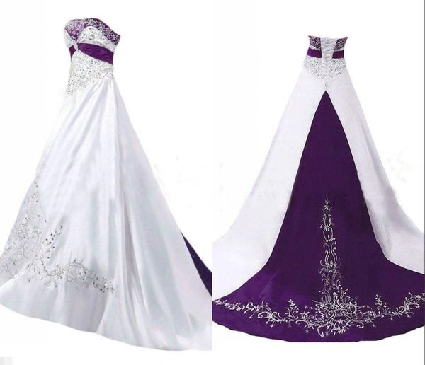 unique purple and white embroidery a line wedding dresses bridal gown strapless corset back satin sequins beaded custom made
unique purple and white embroidery a line wedding dresses bridal gown strapless corset back satin sequins beaded custom made