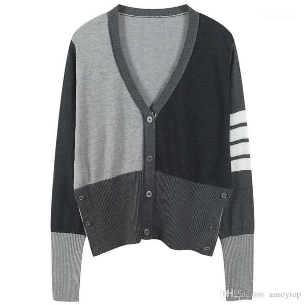 v neck cardigan with single breasted female casual gray apparel autumn womens designer striped sweaters fashion, White;black
v neck cardigan with single breasted female casual gray apparel autumn womens designer striped sweaters fashion, White;black