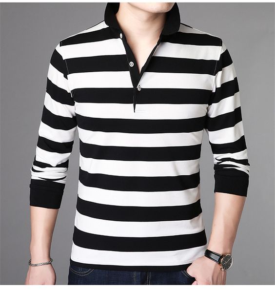 2020 spring mens striped polos lapel neck wide waisted male tees casual daily pullover homme tshirts, White;black
2020 spring mens striped polos lapel neck wide waisted male tees casual daily pullover homme tshirts, White;black