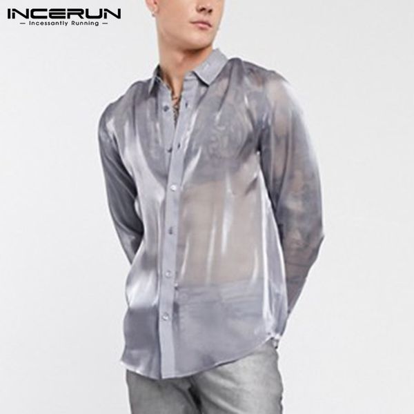 incerun men shirt mesh party clubwear transparent 2020 lapel long sleeve camisa solid stylish shiny mens brand shirts, White;black
incerun men shirt mesh party clubwear transparent 2020 lapel long sleeve camisa solid stylish shiny mens brand shirts, White;black