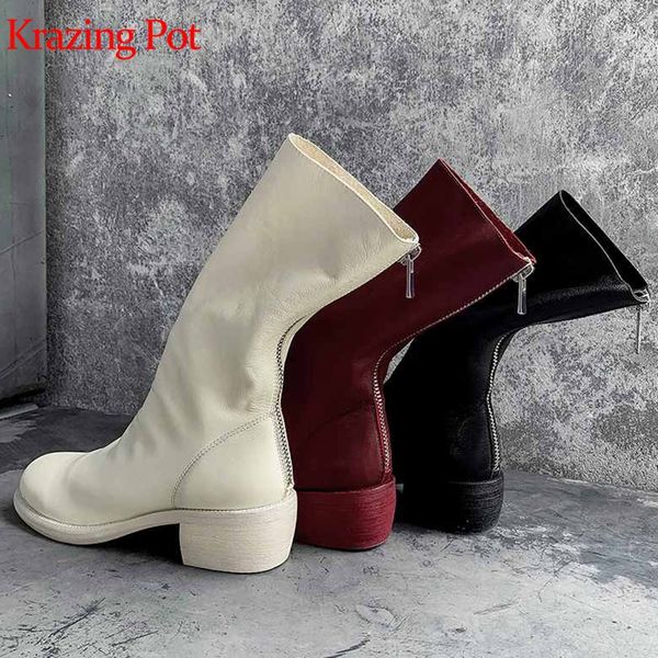 krazing pot genuine leather noble med heels pleated decoration round toe zipper winter dailywear mid-calf boots l26, Black
krazing pot genuine leather noble med heels pleated decoration round toe zipper winter dailywear mid-calf boots l26, Black