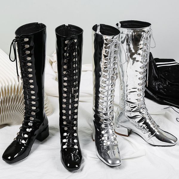 2019 leather woman boots lace up women knee-high boots zipper long booties square toe star runway dress wedding shoes, Black
2019 leather woman boots lace up women knee-high boots zipper long booties square toe star runway dress wedding shoes, Black
